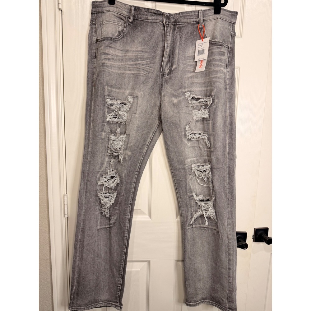 #B27 GSTR Distressed Denim Jeans Sz. 46 Grey Ripped Straight Leg Stretch Pants